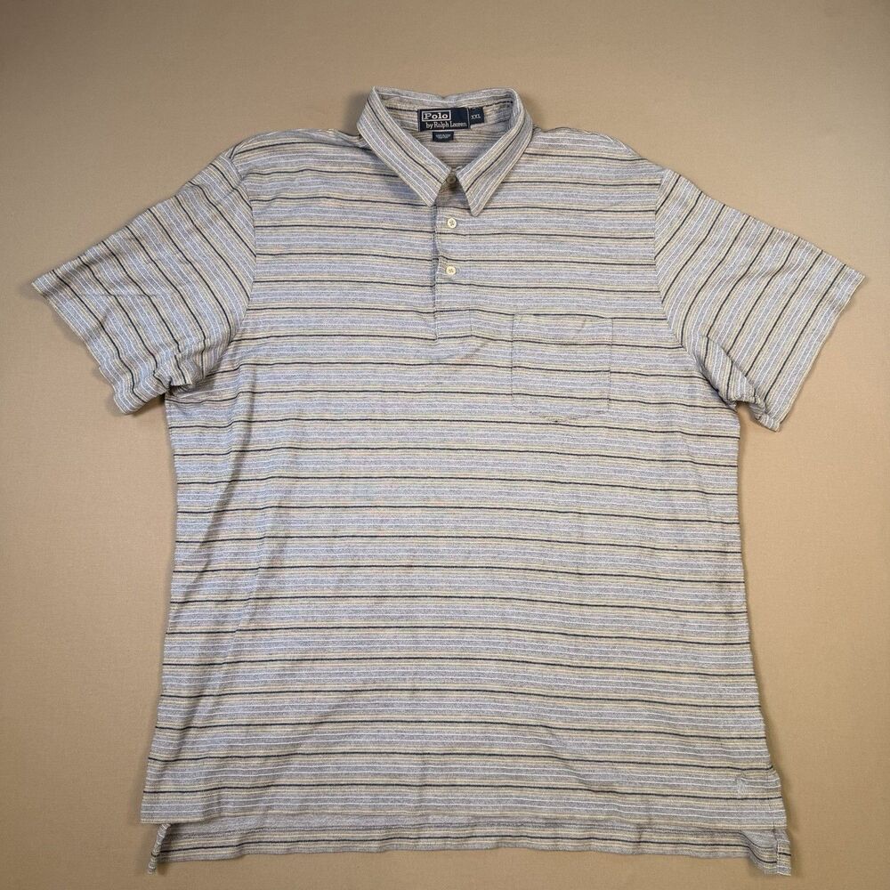 Vintage Ralph Lauren Men’s Polo Shirt Size 2XL Pony Short Sleeve Grey Striped